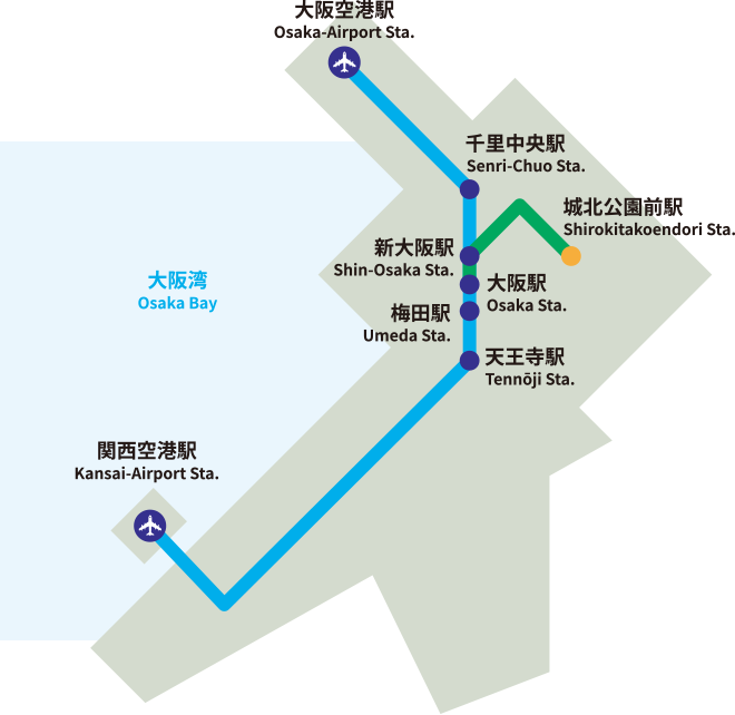 関西空港 大阪空港 からの路線図